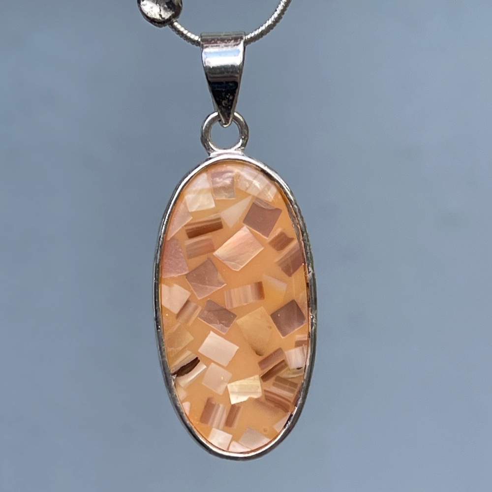 925 Sterling Silver Orange stone Pendant Necklace